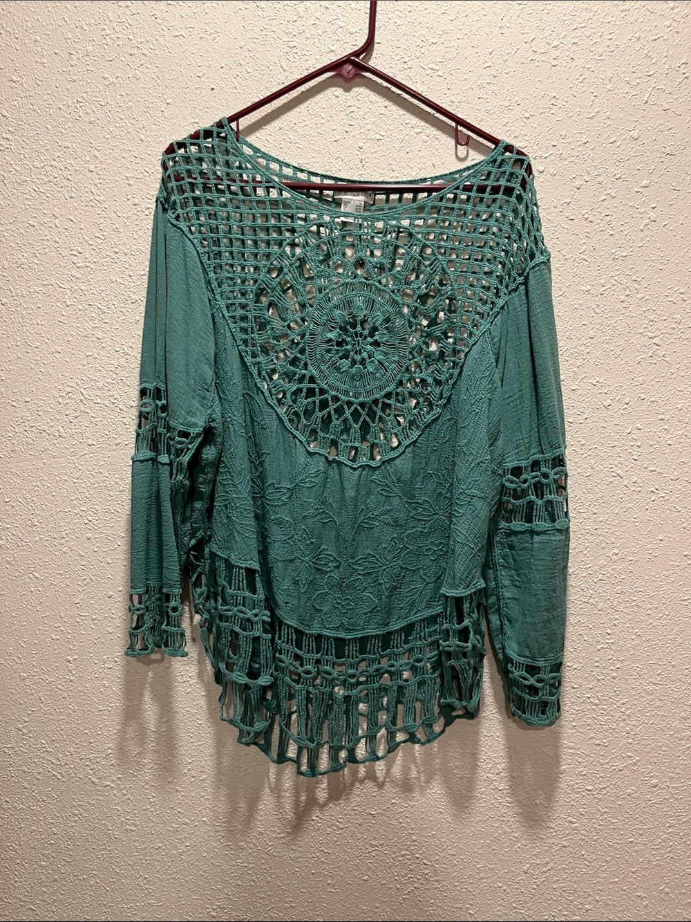 VENUS Teal Crochet Boho Tunic XL